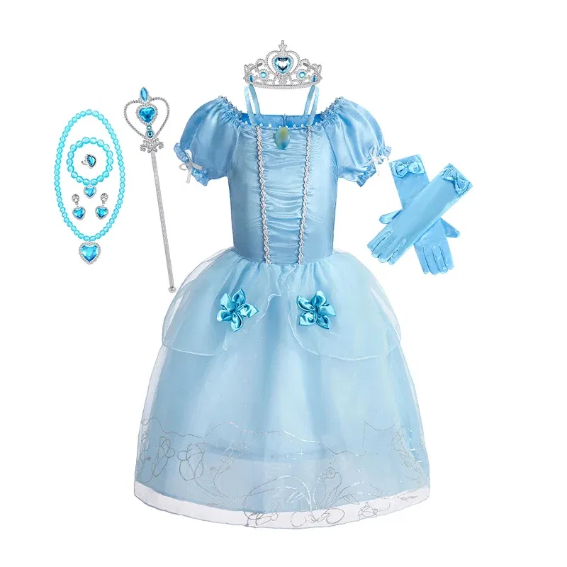 Color: Khaki, Kid Size: 14 - Disney Deluxe Elegant Rapunzel Princess Ball Gown Fancy Birthday Party Dress Cinderella Vestidos Costume Play Carnival Apparel