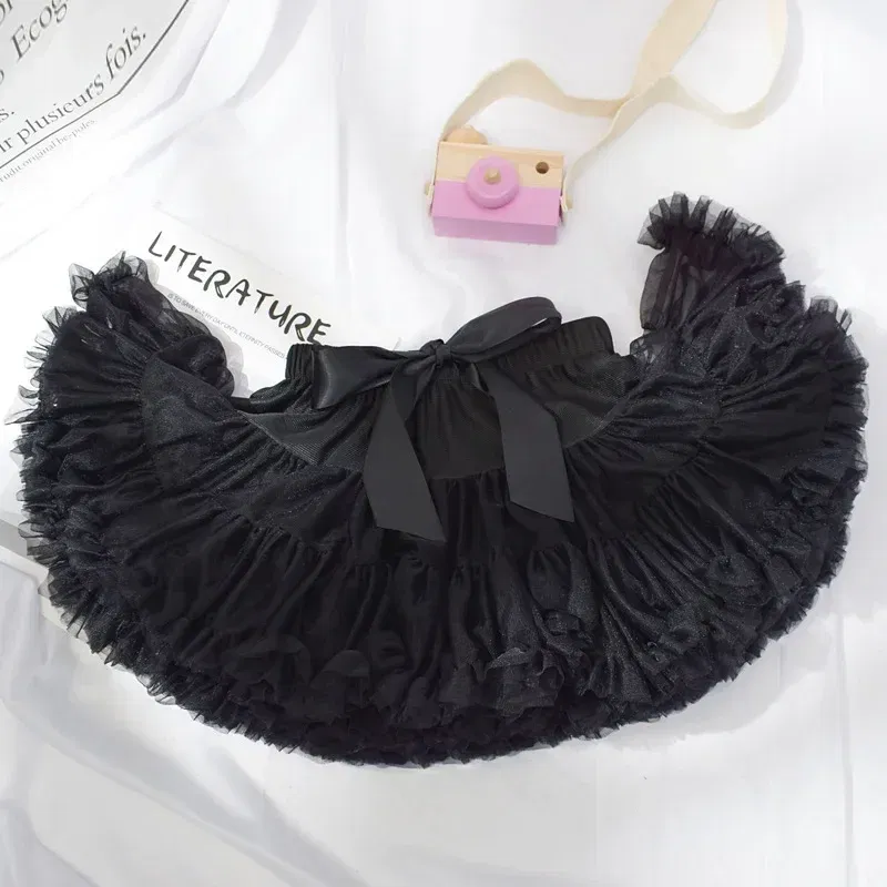 Color: black, Kid Size: 4 - Baby Girls Tulle Tutu Skirt Ballerina Pettiskirt Fluffy Children Ballet Skirts For Party Dance Princess Girl Tulle Clothes 1-10Y