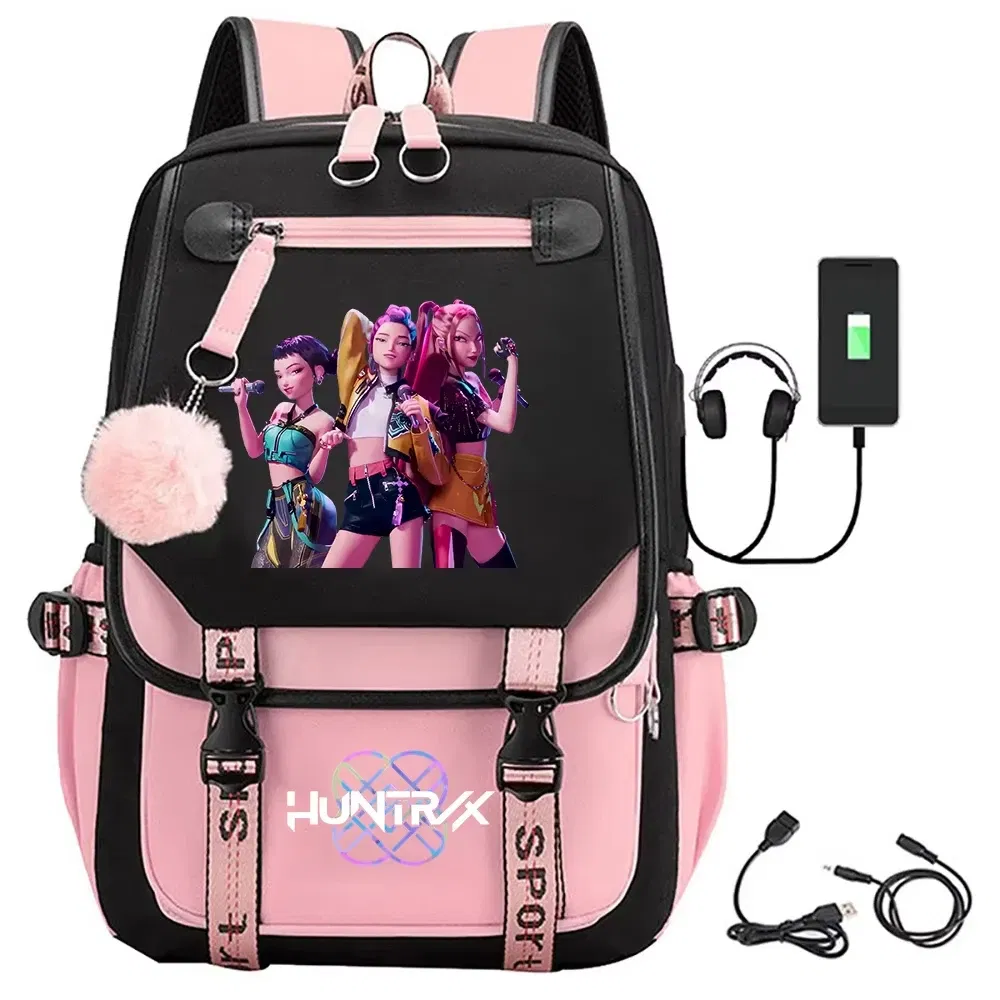Color: Brown - KPop Demon Hunters Saja Boys Backpacks Teenagers Backpacks Hip Hop Gothic Schoolbag Backpacks