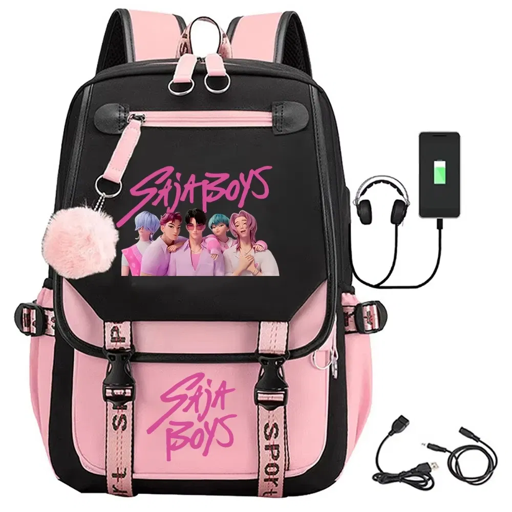Color: Brown - KPop Demon Hunters Saja Boys Backpacks Teenagers Backpacks Hip Hop Gothic Schoolbag Backpacks