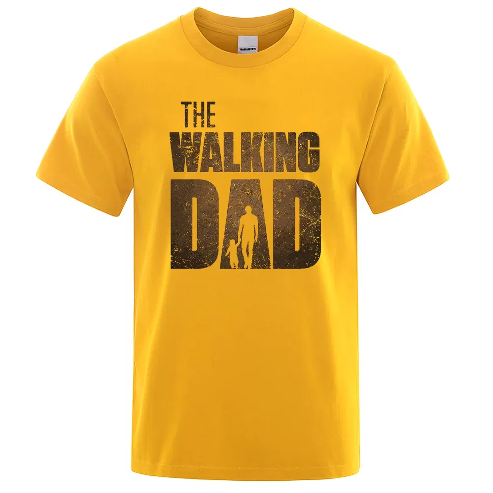 Color: Yellow, Size: XXXL - The Walking Dad Funny Street Printed T-Shirts Men Fashion Summer Tshirt Loose Oversized Cotton Short Sleeves Casual Hip Hop Tees