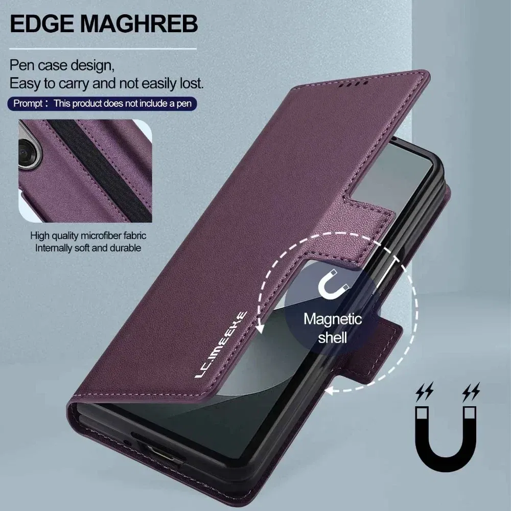 Color: Red, Compatibility by Model: Galaxy Z Fold3 5G - Premium Leather Phone Case for Samsung Galaxy Z Fold 7 6 5 4 3 Fold6 Fold5 Fold4 5G with Pen Holder Wallet Flip Phone Cover