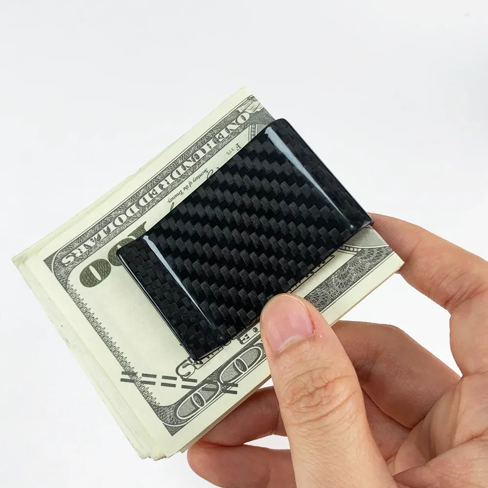 Color: WHITE - High Quality Real Carbon Fiber Money Clip Slim Front Pocket Wallet Up To 50 Bills Minimalist Wallet For Men Gift