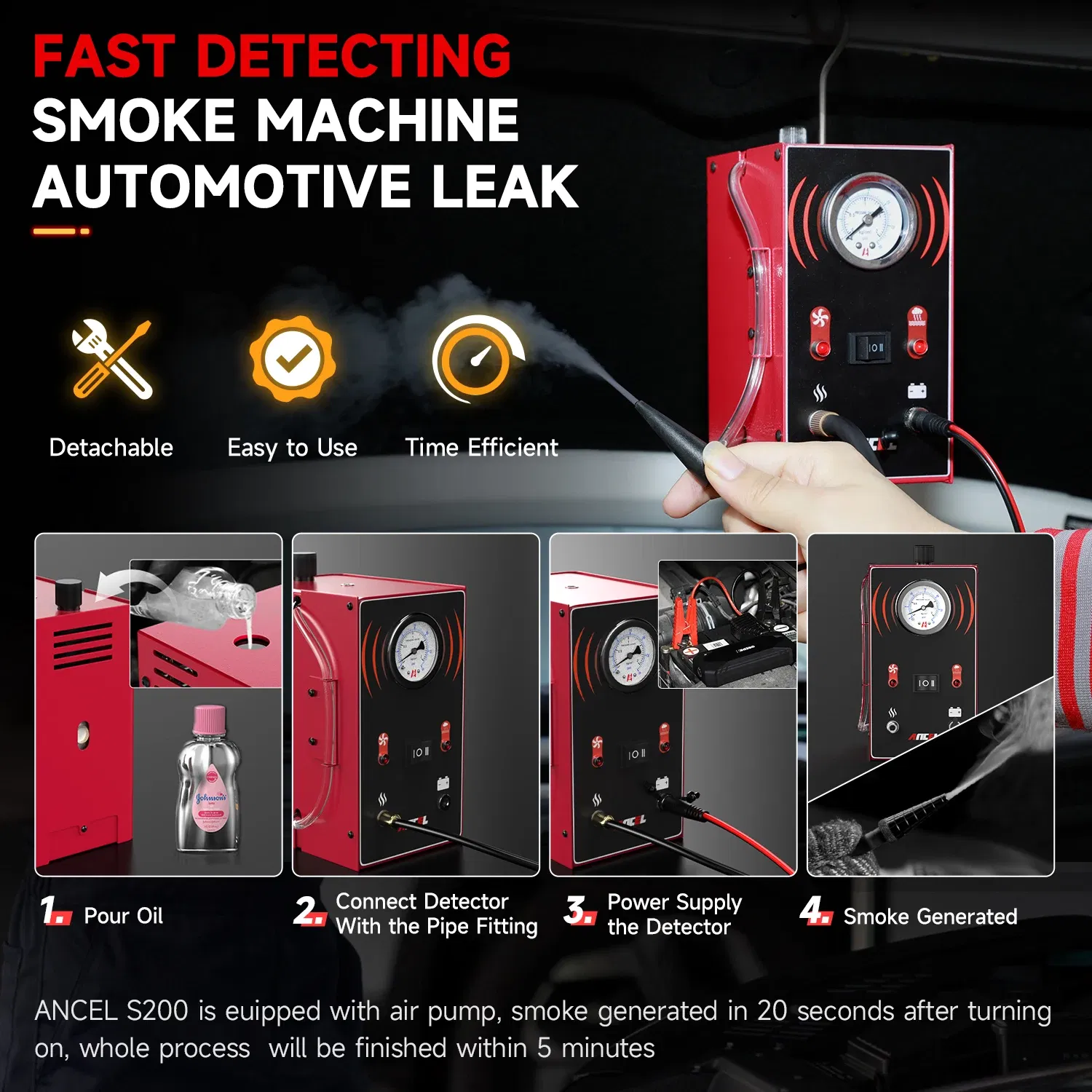 Color: Red, Ships From: CHINA - ANCEL S200 Car Gas Analyzers Smoke Leak Detector Automotive EVAP Leakage Gas Leakage Locator Oil Pipe Generator Diagnostic Tools