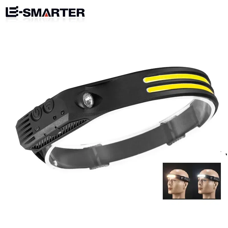 Emitting Color: Red - Induction Headlamp COB LED Sensor Head Lamp Built-in Battery Flashlight USB Rechargeable Head Torch 5 Lighting Modes Headlight
