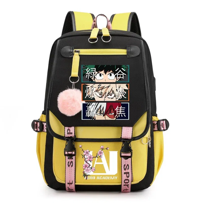 Color: black - Anime My Hero Academia Schoolbag Todoroki Bakugou Deku Cartoon Backpack School Boys Girls Usb Bagpack Teenager Travel Rucksack