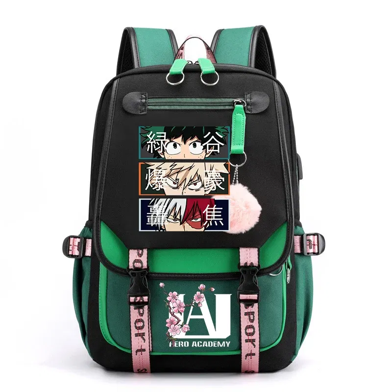 Color: black - Anime My Hero Academia Schoolbag Todoroki Bakugou Deku Cartoon Backpack School Boys Girls Usb Bagpack Teenager Travel Rucksack