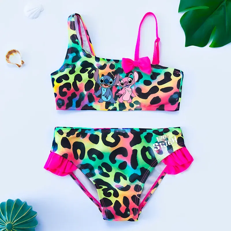Color: Silver, Size: XS?€old?‰ - Lilo Stitch Gilrs Bow Bikini Set Trendy Two-Piece Swimsuits for Summer Stylish Beachwear Pool Fashion Bathing Suits 3-12Y