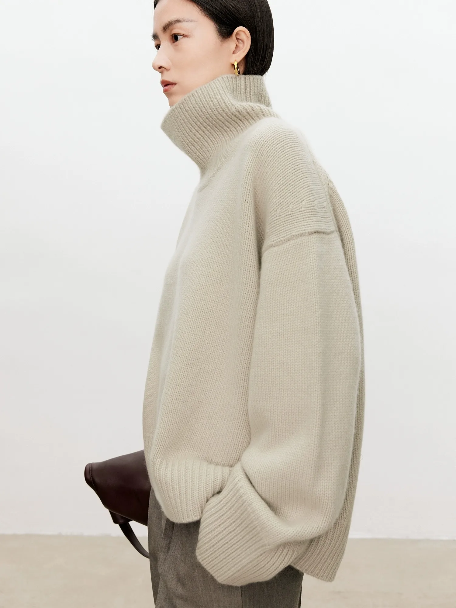 Color: Dark Grey, Size: L, Ships From: CHINA - Turtleneck pure cashmere sweater female loose and thick languid lazy wind pullover sweater knitting base WOOL sweater