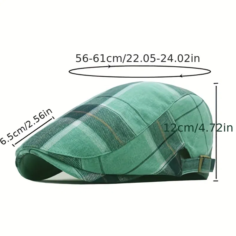 Color: Yellow - Men's Plaid Pattern Flat Cap Newsboy Hat Women Beret Cabbie Gatsby Cap