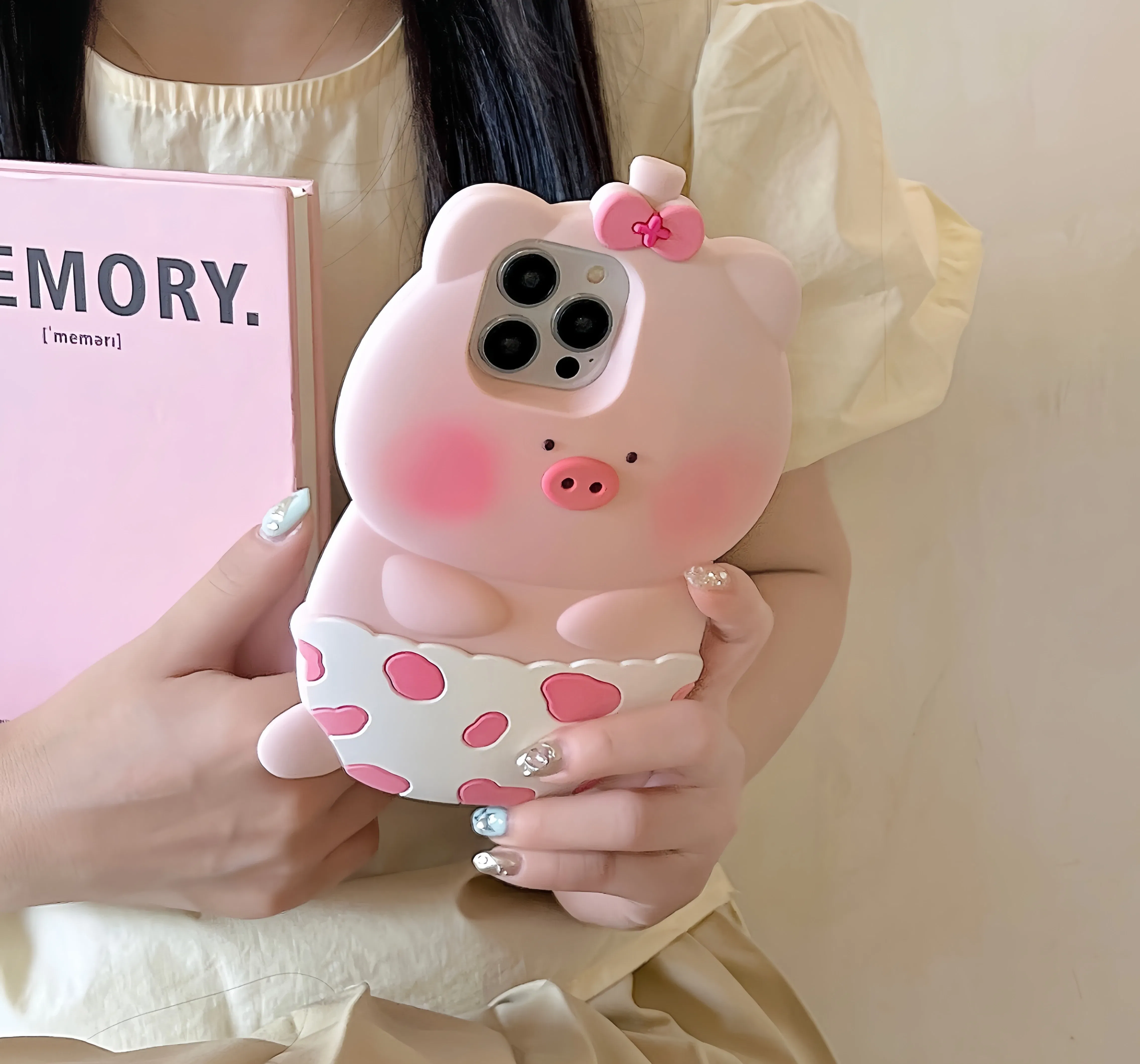 Color: Pink, Material: Canvas - 3D Cute Cartoon Pink Pig Funny Phone Case for IPhone 15 14 13 12 11 Pro Max Piggy Soft Rubber Silicone Protective Cover Shell