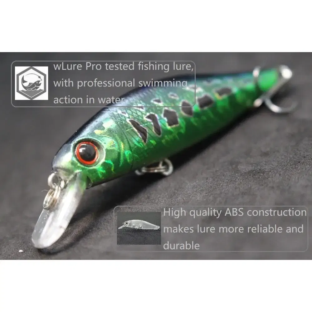 Color: Navy Blue - wLure Minnow Fishing Lure Jerkbait 9g 8cm 0.5 Meter Depth 2 Black Nickle #8 Hooks 3D Hard Eyes M606