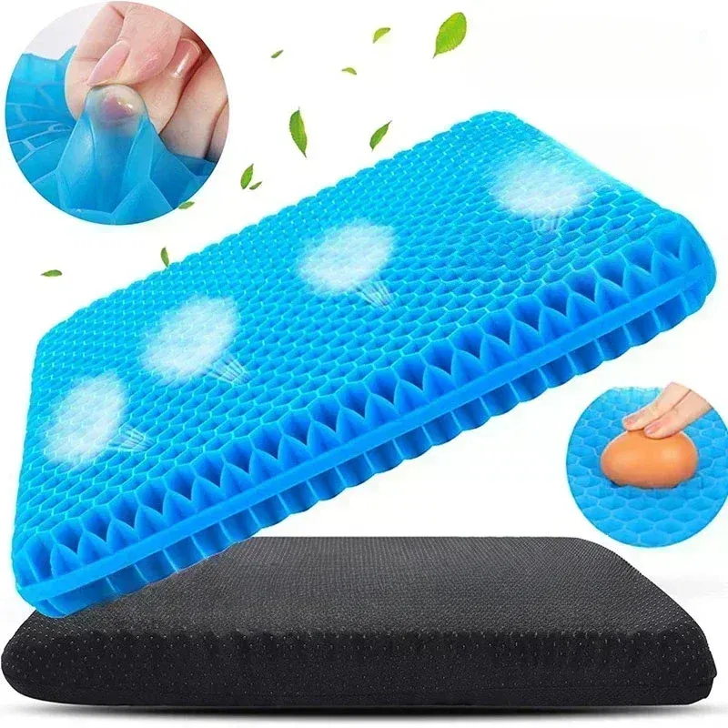 Color: Yellow - Gel Seat Cushion Double Thick Egg Gel Summer Cushion for Pressure Relief Breathable Chair Pad Car Seat Office Chair Soft Cushion