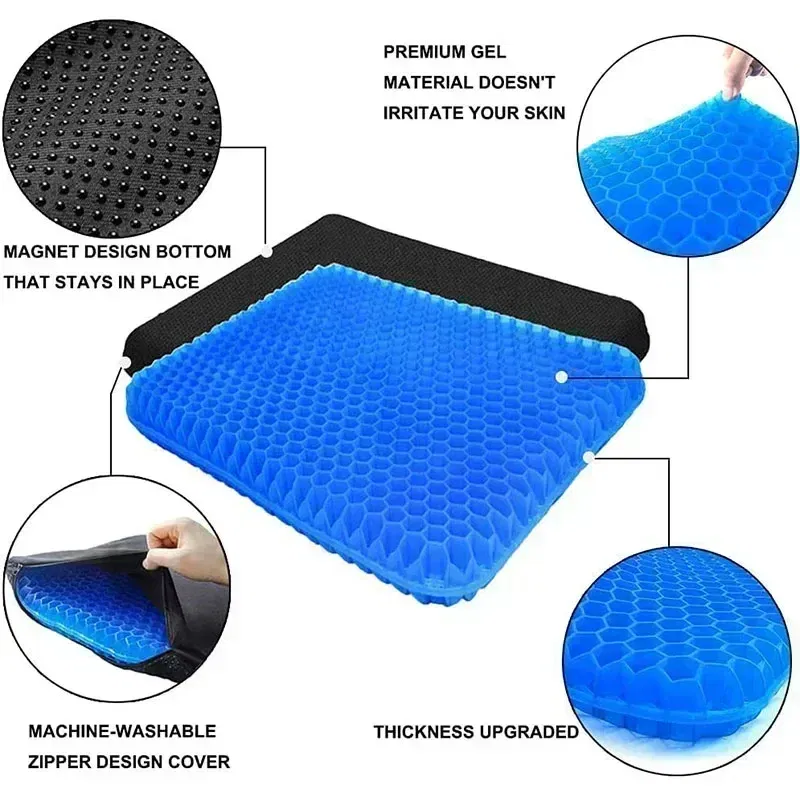 Color: Yellow - Gel Seat Cushion Double Thick Egg Gel Summer Cushion for Pressure Relief Breathable Chair Pad Car Seat Office Chair Soft Cushion