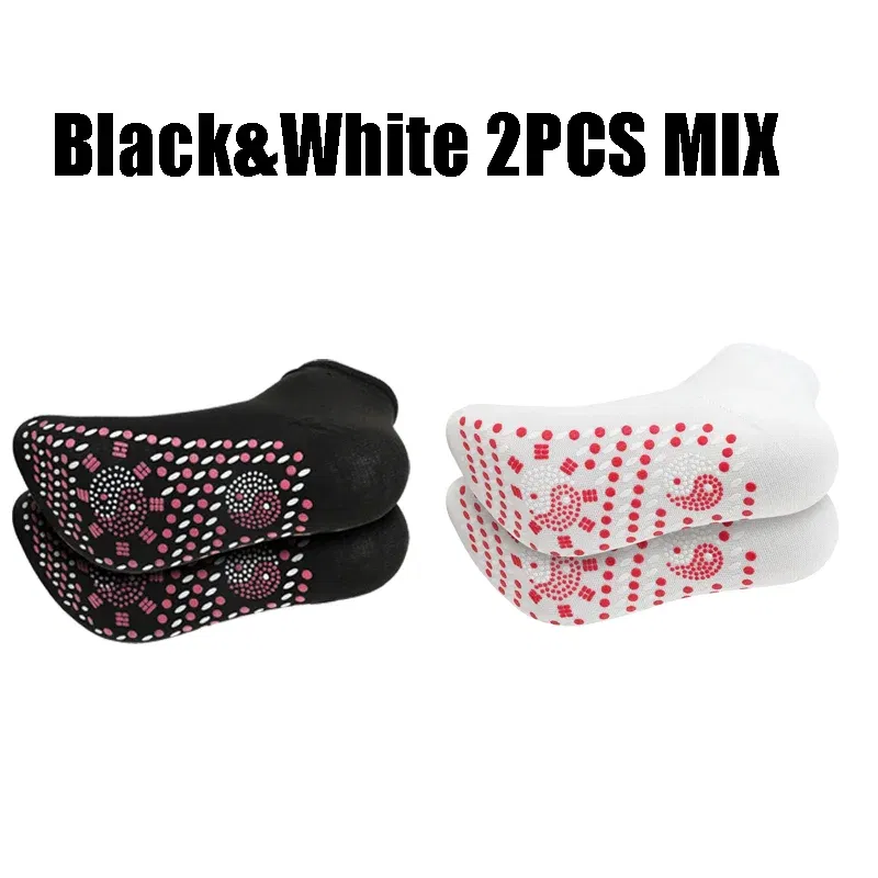 Color: Khaki - 1/5pairs Tourmaline Self-Heating Socks Winter Warm Thermal Health Care Socks Slimming Health Short Sock Magnetic Therapy Sock