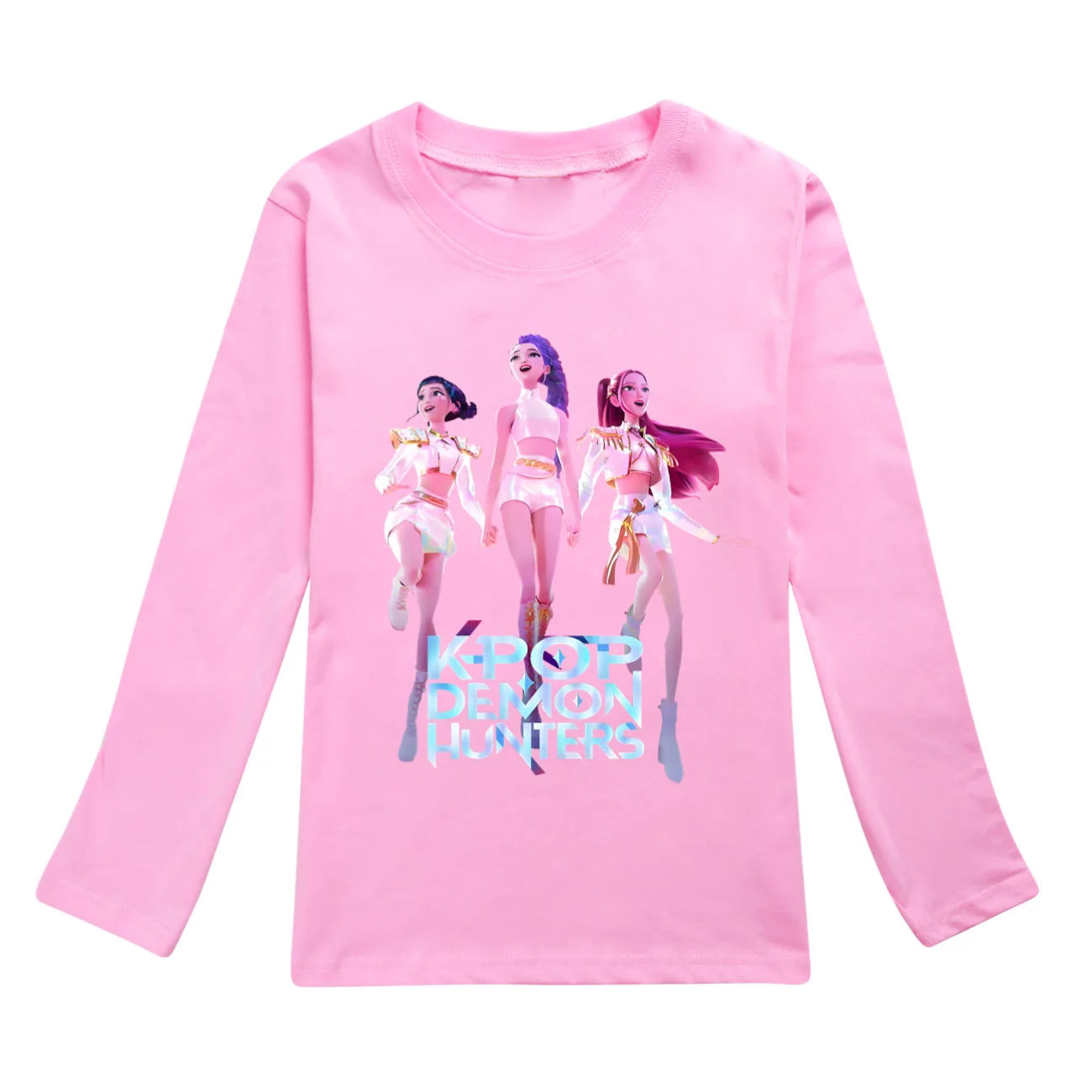 Color: Khaki, Kid Size: 7 - KPop Demon Hunters Huntrix Tshirt Kids Clothes Teenage Boys O-Neck Cartoon Casual T-shirts Girls Long Sleeve Tops Child Clothing