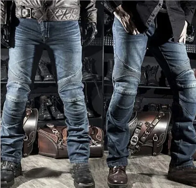 Color: SKY BLUE, Size: S - Mens Black Biker Jeans Motocycle Denim Pants Male Stretch Original Trousers Off-road Pants Protection Clothing 4xl Plus Size