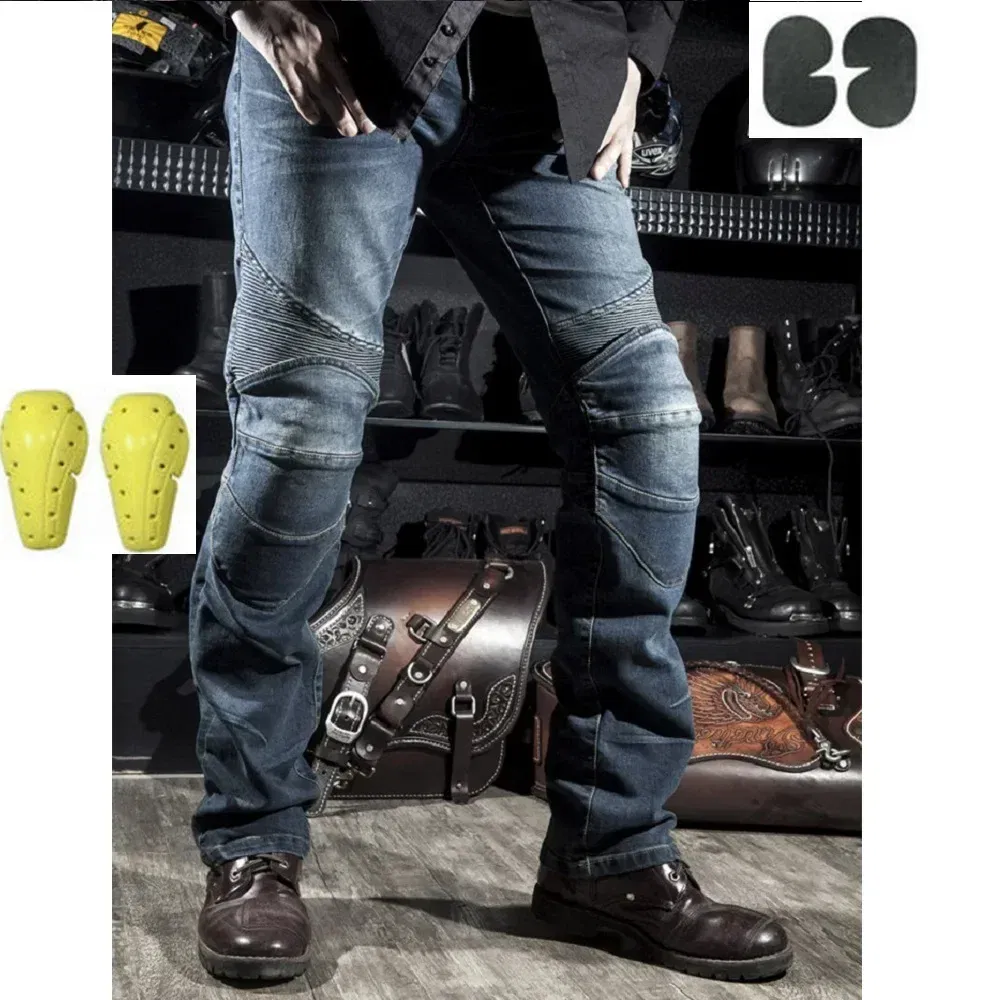 Color: SKY BLUE, Size: S - Mens Black Biker Jeans Motocycle Denim Pants Male Stretch Original Trousers Off-road Pants Protection Clothing 4xl Plus Size