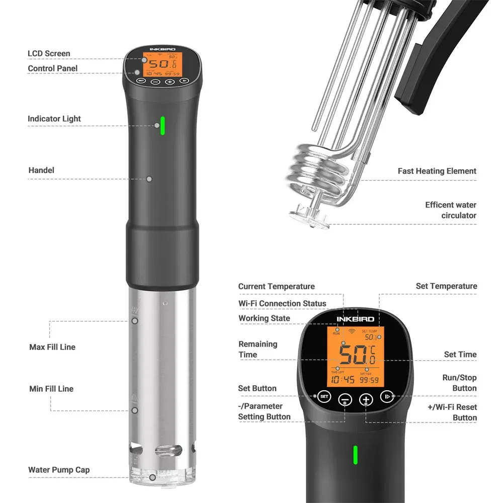 Color: Orange, Ships From: GERMANY - INKBIRD Culinary Sous Vide ISV-200W Wi-Fi Precision Cooker Powerful&Durable Immersion Circulator with Stainless Steel Components
