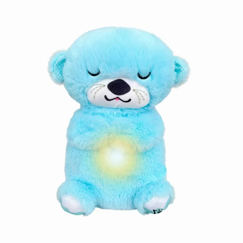 Color: Blue - Breathing Bear Baby Soothing Otter Plush Doll Toy Baby Kids Soothing Music Baby Sleeping Companion Sound and Light Doll Toy Gift