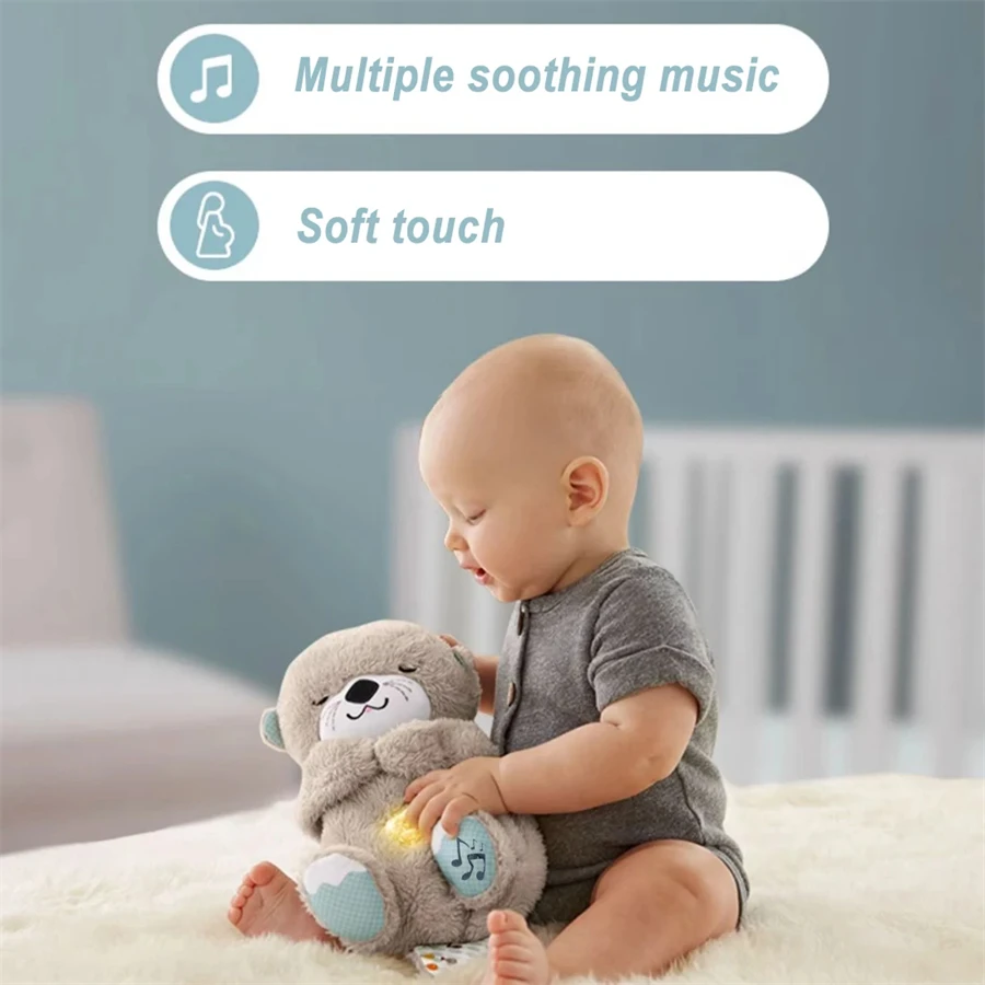 Color: Blue - Breathing Bear Baby Soothing Otter Plush Doll Toy Baby Kids Soothing Music Baby Sleeping Companion Sound and Light Doll Toy Gift