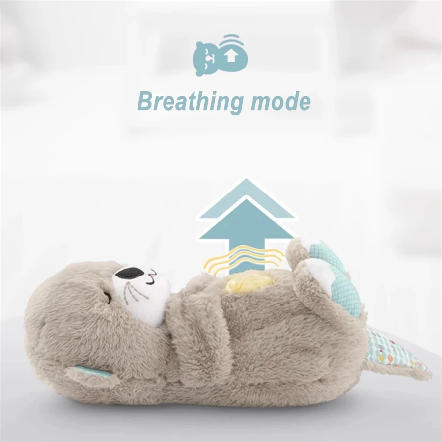 Color: Blue - Breathing Bear Baby Soothing Otter Plush Doll Toy Baby Kids Soothing Music Baby Sleeping Companion Sound and Light Doll Toy Gift