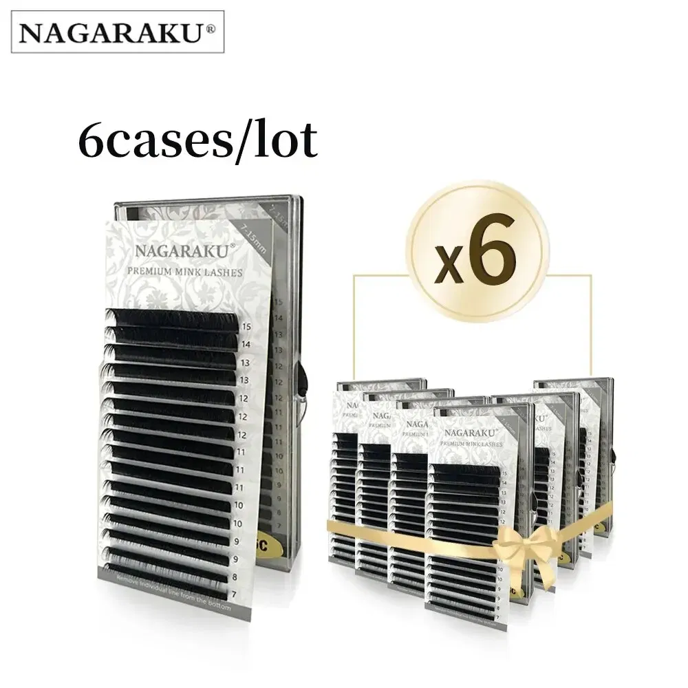 Thickness: 0.05mm, Curl: D, Length: MIX - NAGARAKU 6 Cases Classic Mix Eyelash Extension Natural Soft Supplies Synthetic Mink Individual 7-15 Mix 16 Lines High Quality