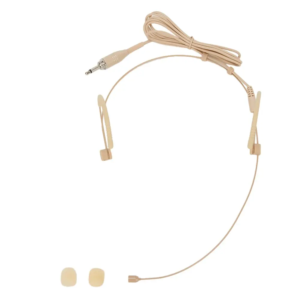 Color: Gold, Ships From: CHINA - Beige Headworn Microphone with Smooth Steel Ear Hang Perfect for Houses of Worship and Minimum Visibility Applications