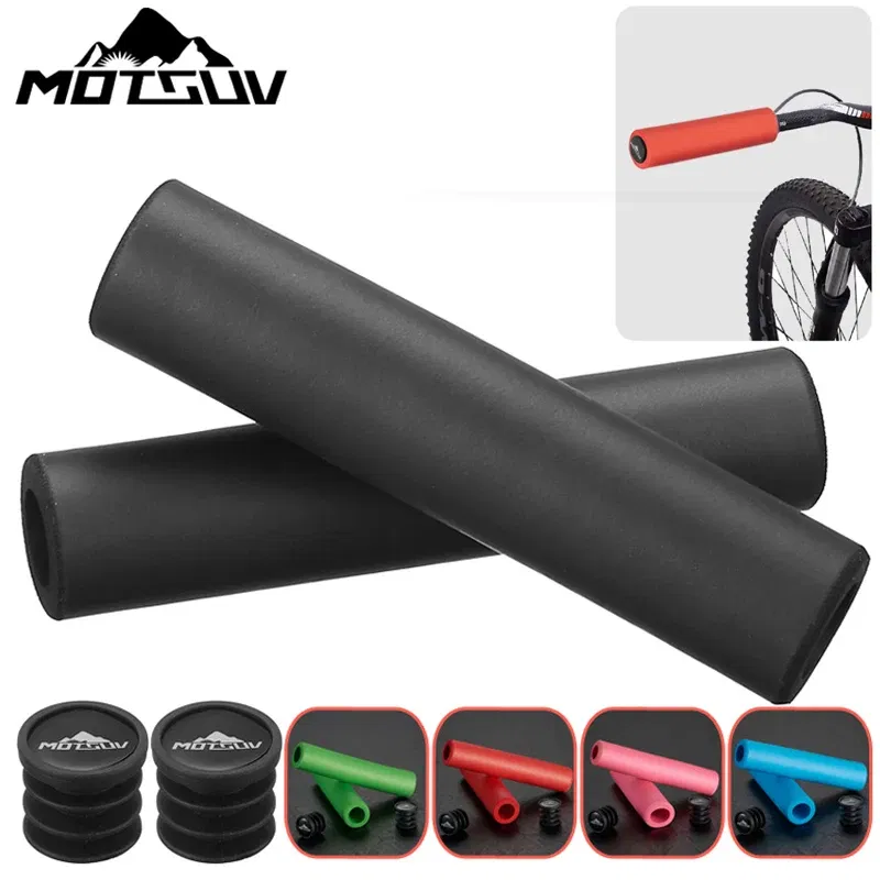 Color: Red - MOTSUV Bicycle Ultraight Density Foam Silicone Sponge Handlebar Grips for MTB bike XC/AM Anti-skid shock-absorbing Super Soft