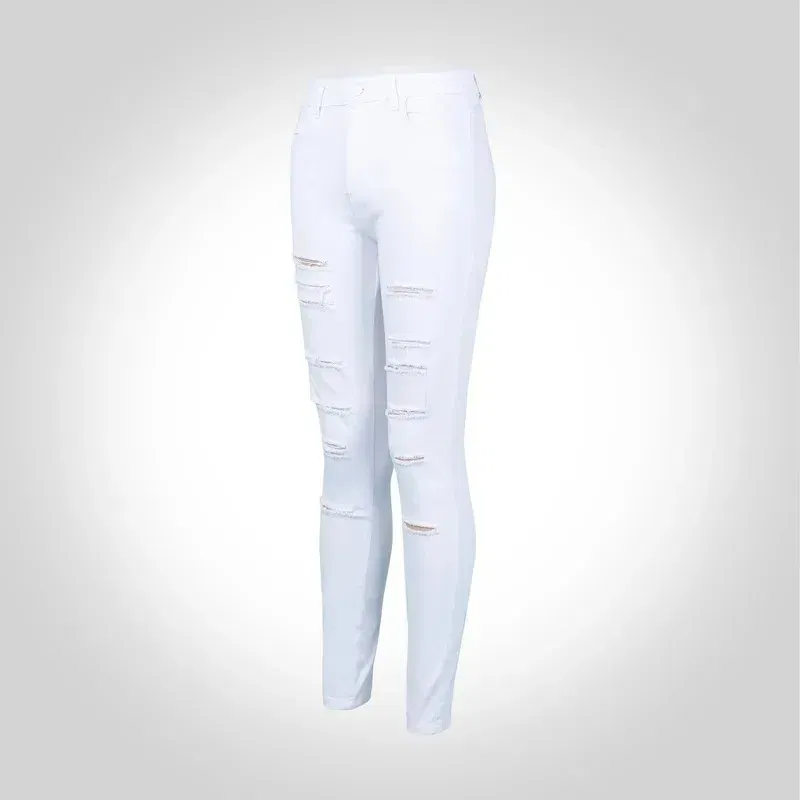 Color: WHITE, Size: S - Women's Ripped Tight Sexy Large Size Skinny Pants Jeans for Women