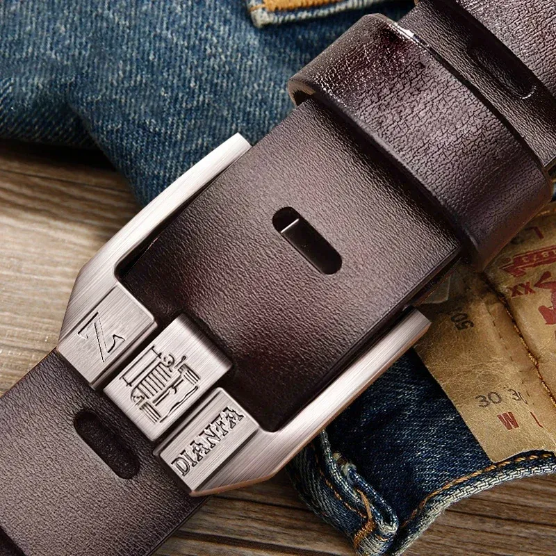 Color: black, Belt Length: 130cm - 130CM Leather Cowhide Men's Belt Fashion Metal Alloy Pin Buckle Adult Luxury Brand Jeans Business Casual Waist Male Strap Brand