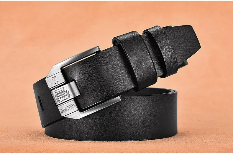 Color: black, Belt Length: 130cm - 130CM Leather Cowhide Men's Belt Fashion Metal Alloy Pin Buckle Adult Luxury Brand Jeans Business Casual Waist Male Strap Brand