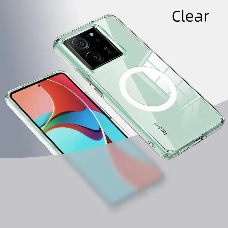 Color: Ivory, Material: aluminum - Matte & Clear Magnetic Wireless Charging Armor Magsafe Case For Xiaomi 14 13T Mi 13T 14 Mi13T Pro Military Shockproof Back Cover