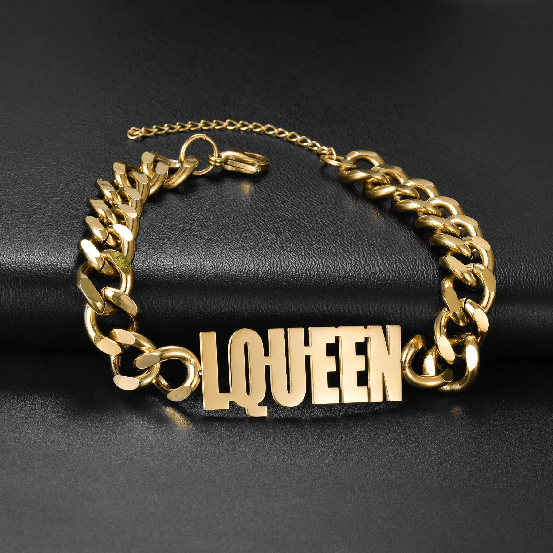 Metal Color: green, Length: 17.5cm, Main Stone Color: Silver - Atoztide Personalized Custom Name Bracelet for Women Men Stainless Steel 10mm Cuban Chain Nameplate Handmade Bangle Jewelry Gift