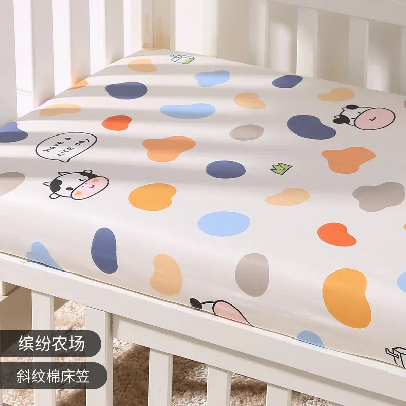 Color: WHITE - 130cm * 70cm Cotton Crib Top Baby Bed Cover Child Infant Newborn Mattress Cover Twill Cotton Bedding