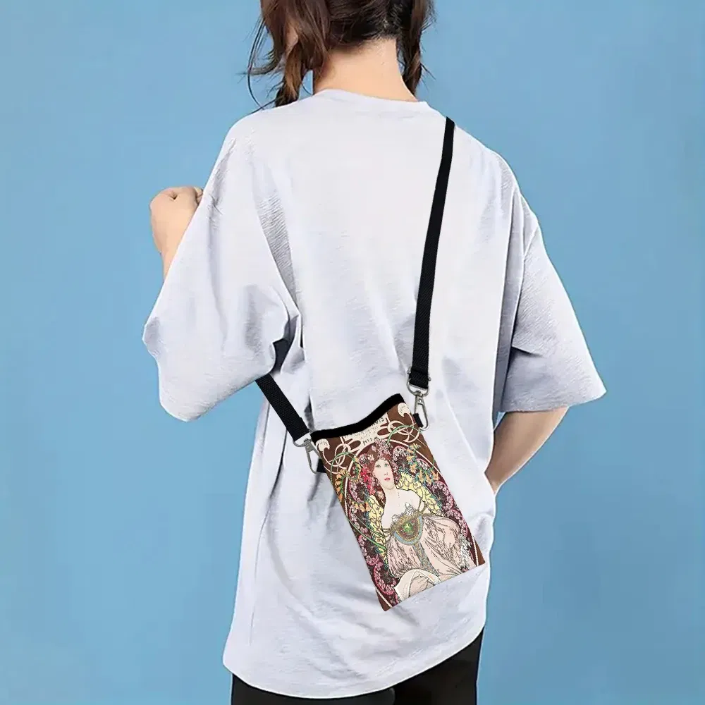 Color: Beige, Size: Extra Large - Alphonse Mucha Crossbody BagPrint Phone Wallet with Adjustable Shoulder Strap Unisex Design Daily Use, Travel,Gift 8.23