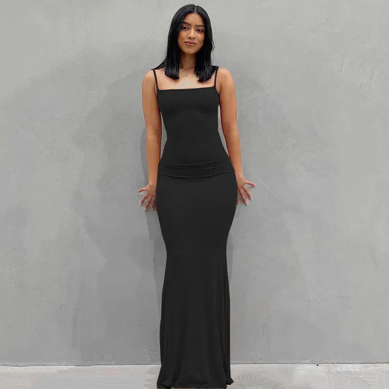 Color: black, Size: XL - Satin Slip Sleeveless Backless Maxi Dress Women 2023 Y2K Summer Bodycon Elegant Sexy Outfits Ladies Birthday Party Club Sundress