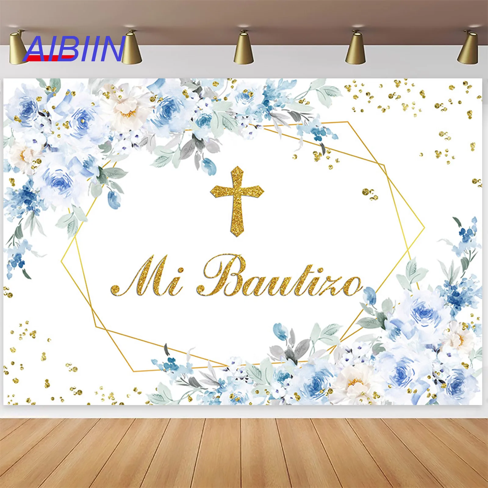 Color: Deep Sapphire, Ships From: CHINA - AIBIIN My Baptism Backdrop God Bless Boy First Holy Communion Blue Flower Party Decorations Christening Photography Background