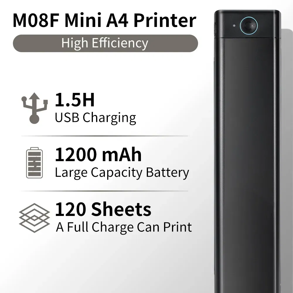 color: WHITE - Phomemo M08F A4 Portable Thermal Printer,Supports 8.26"x11.69" A4 Thermal Paper,Wireless Mobile Travel Printers for Car & Office