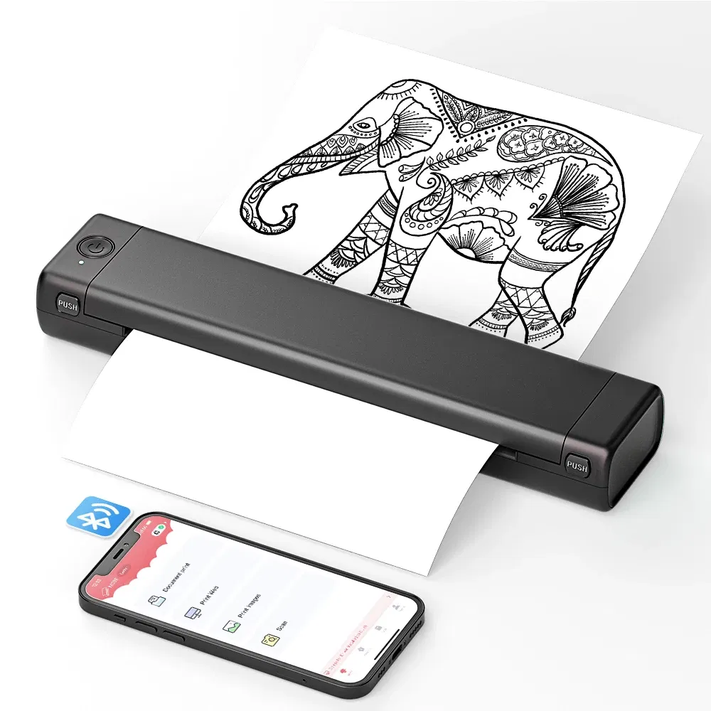 color: WHITE - Phomemo M08F A4 Portable Thermal Printer,Supports 8.26"x11.69" A4 Thermal Paper,Wireless Mobile Travel Printers for Car & Office