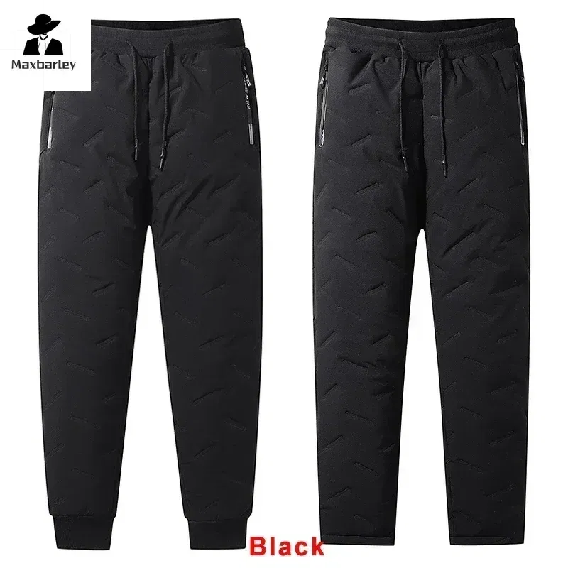 Size: L, Color: green - Winter Down Cotton Pants Men's Casual Waterproof Zipper Pocket Thickened Wool Warm Pants Jogger Outdoor Cold-proof Ski Pants 7XL