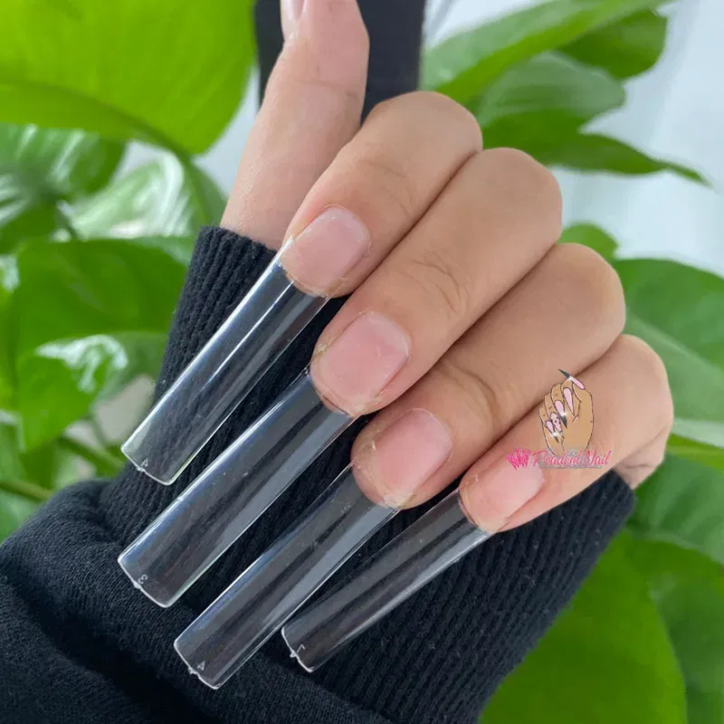 Color: Black - 500pcs Flat Square XXL Long Acrylic Nail Tips Flatter Straight Non C Curve Half Cover False Nails Tip Manicure Tool