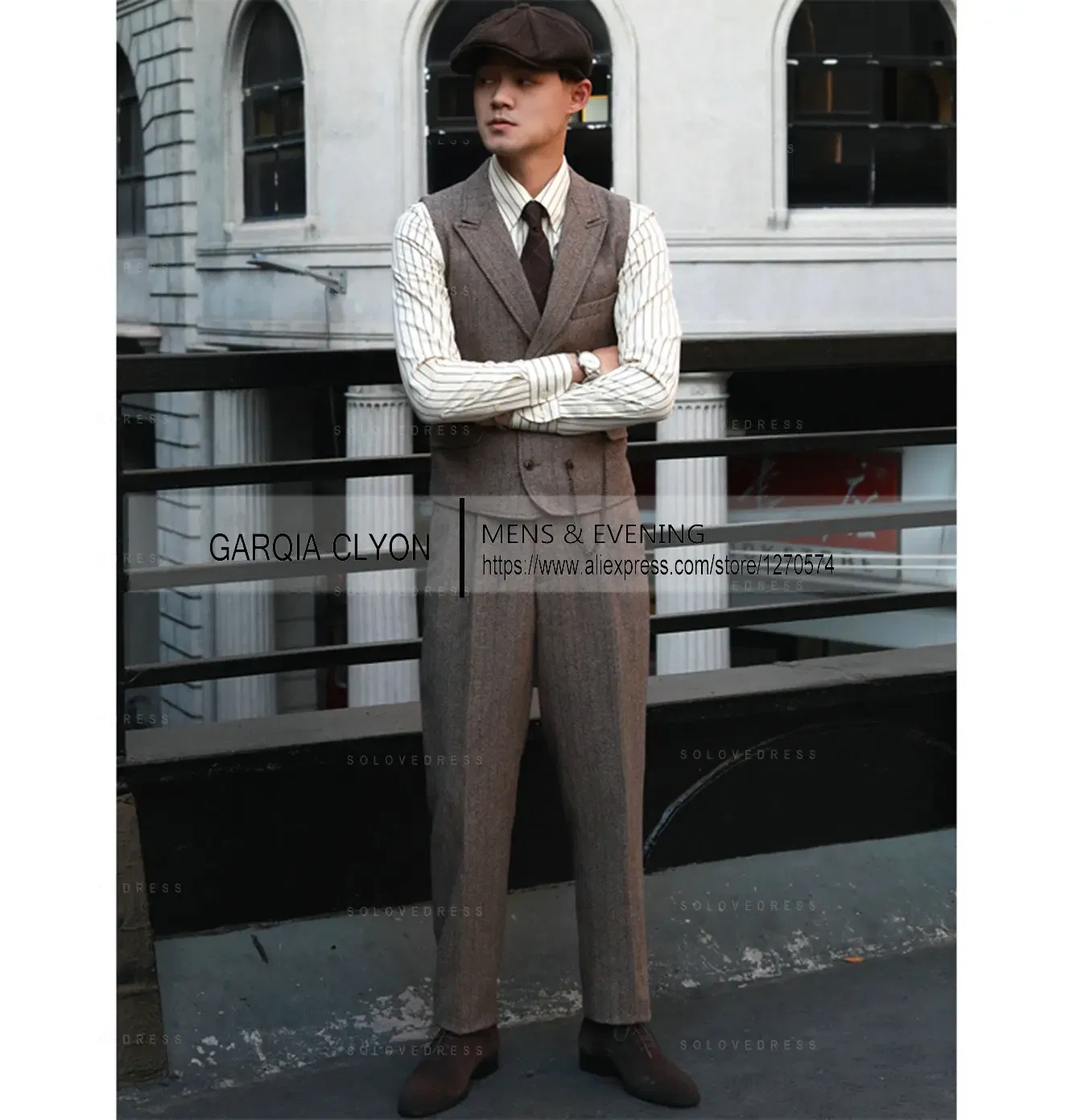 Color: black, Size: S - Tweed Herringbone 3 Pieces Herringbone Men's Business Suits Single Breasted Slim Fit Groom  Formal Suits?€Blazer+vest+Pants?‰