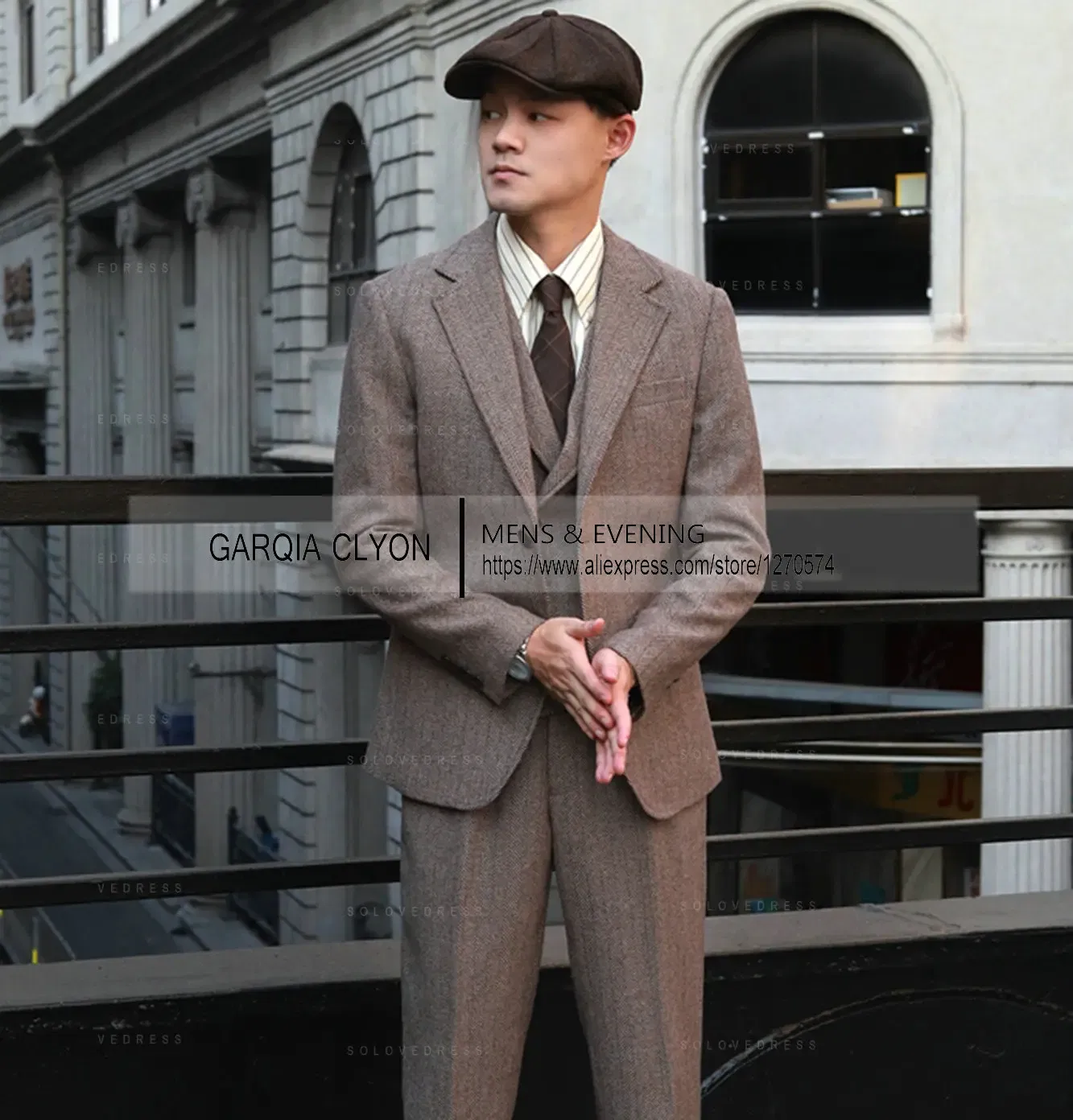 Color: black, Size: S - Tweed Herringbone 3 Pieces Herringbone Men's Business Suits Single Breasted Slim Fit Groom  Formal Suits?€Blazer+vest+Pants?‰