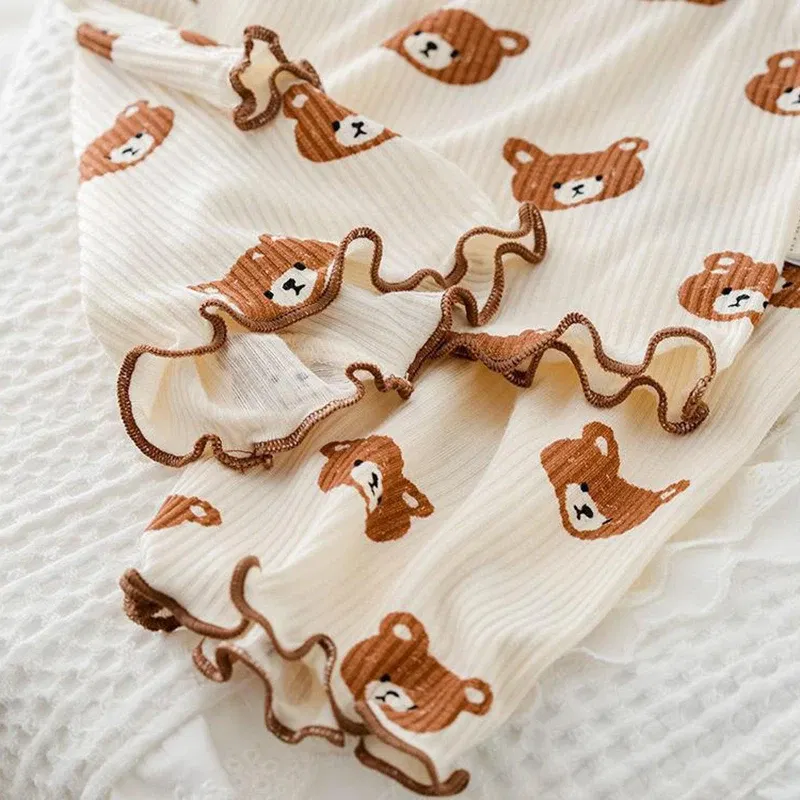 Color: Beige, Kid Size: 9 - Summer Printing Short-Sleeved Loungewear Suit Boys And Girls Pajamas Pants Two-Piece Set 2-6 Years Old Robe