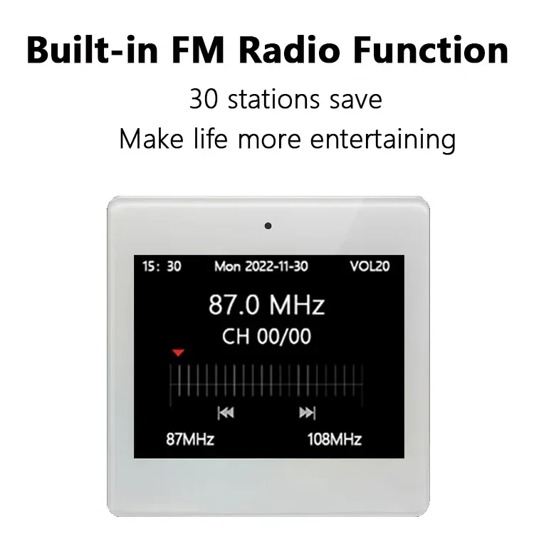 Color: Blue - Mini 3.5inch Touch Screen Wireless Bluetooth Smart Home Audio System Music Player 2 Channel FM Radio USB In Wall Amplifier