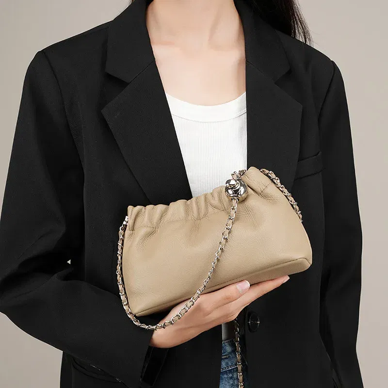 Genuine leather cloud bag Shoulder Bag Handbag Women's Crossbody Bags Cowhide Underarm Small chain Dumpling bag ladies korea