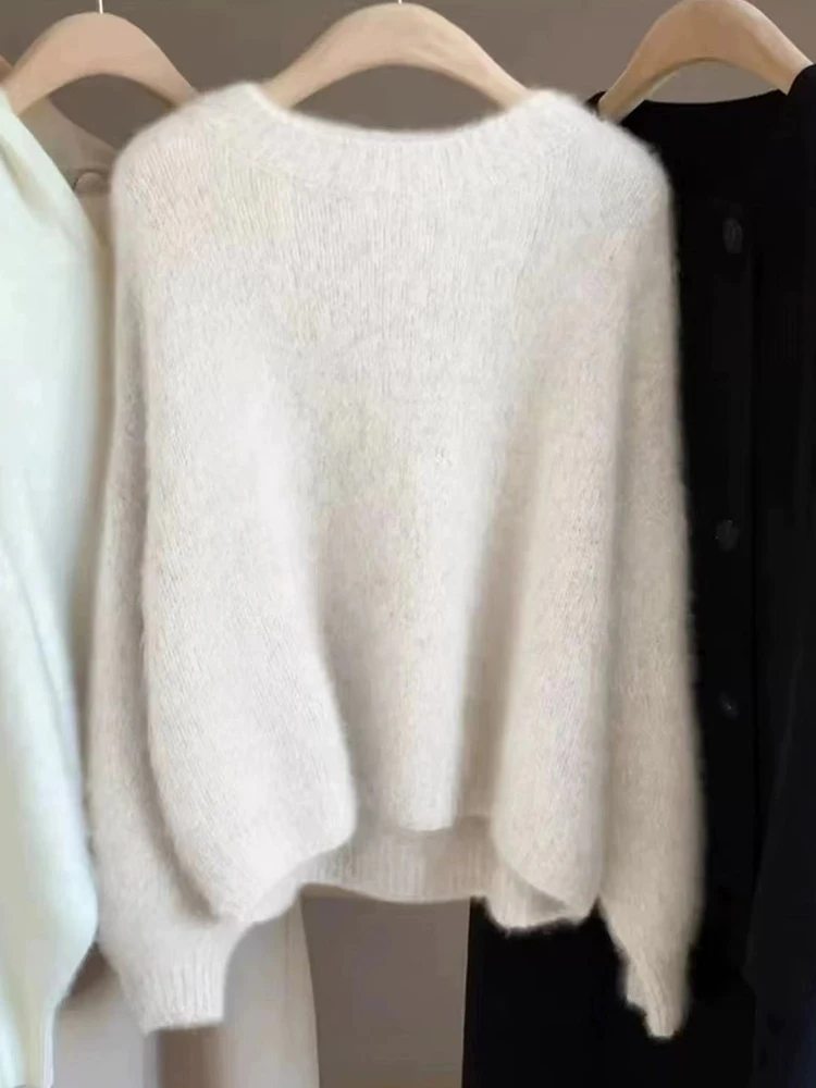 Color: Pink, Size: L, Ships From: CHINA - Autumn and Winter New Cashmere Sweater 100% Pure Wool Knitted Pullover for Women, Loose and Lazy Style Round Neck Soft Solid Top