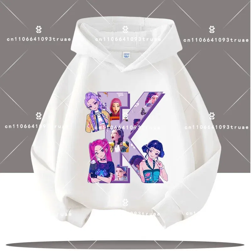 Color: green, Kid Size: 10 - K-pop Demon Hunters Letter A-Z 3-12 Year Old Children Hooded Sweatshirt Girls' Casual Shirt Boys' Sports Shirt Cartoon Print