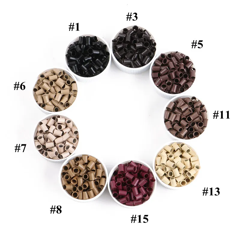 Color: black - 10000pcs/bag 4.0*3.6*6.0mm Copper Flared Flaring Micro Rings Tube Euro Locks for feather human hair extensions tools accessories